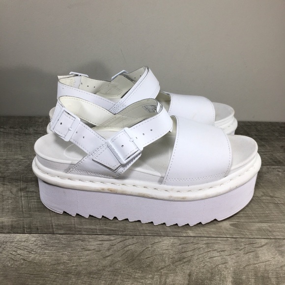Dr Doc Martens Womens Voss Quad Platform White Leather Sandals